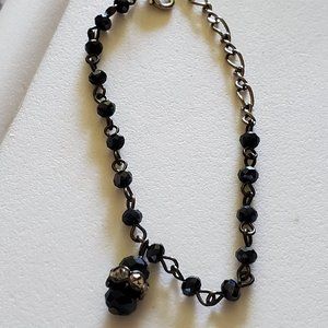 Dark Blue Glass Bead Bracelet Handmade Artisan 8"